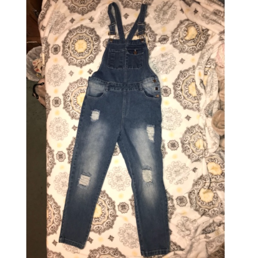 Distressed Denim Overalls